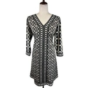 Gretchen Scott Designs Black and White Long Sleeve Geometric Dress